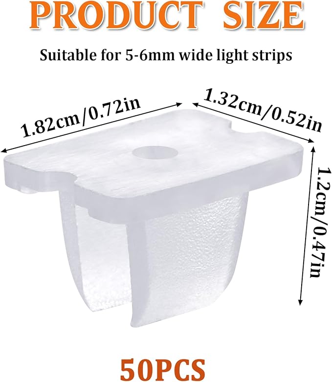 Waterproof LED Strip Mounting Clips Holder Mounting Bracket Neon Mounting Clips Fixing Clamps Holder with 50 Screws for 5mm to 6mm LED Strip Lighting, Translucent, Pack of 50