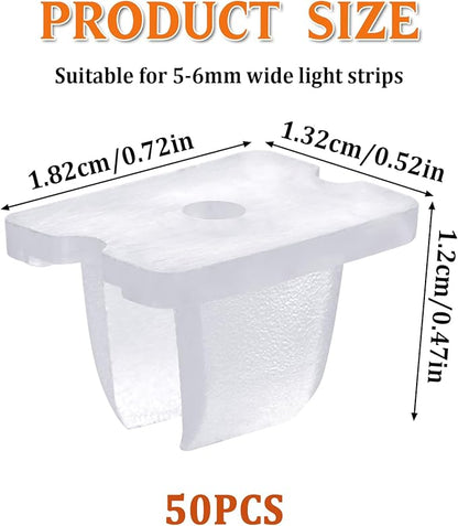 Waterproof LED Strip Mounting Clips Holder Mounting Bracket Neon Mounting Clips Fixing Clamps Holder with 50 Screws for 5mm to 6mm LED Strip Lighting, Translucent, Pack of 50