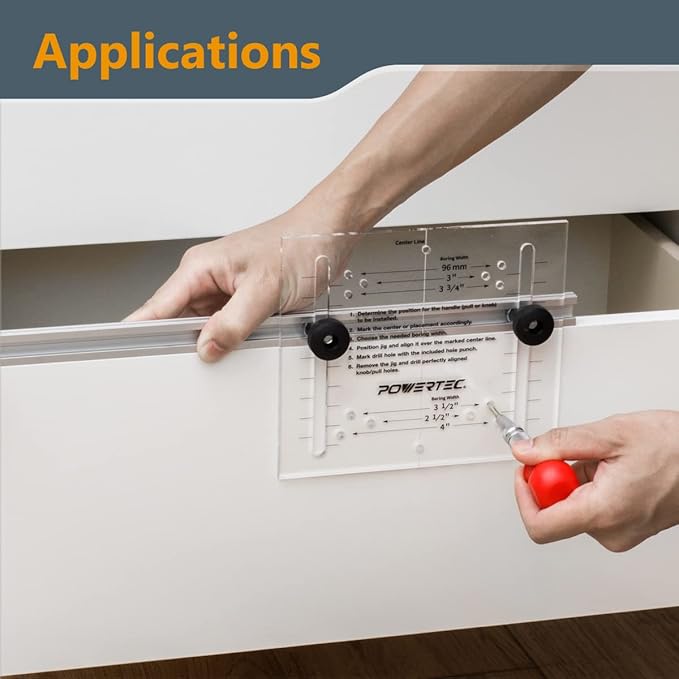 POWERTEC 72223 Cabinet Hardware Jig w/Drawer Front Installation Clamps Kit, Precision Marking System and Drawer Face Clamp for Installing Pulls, Knobs, Handles on Cabinet & Drawer