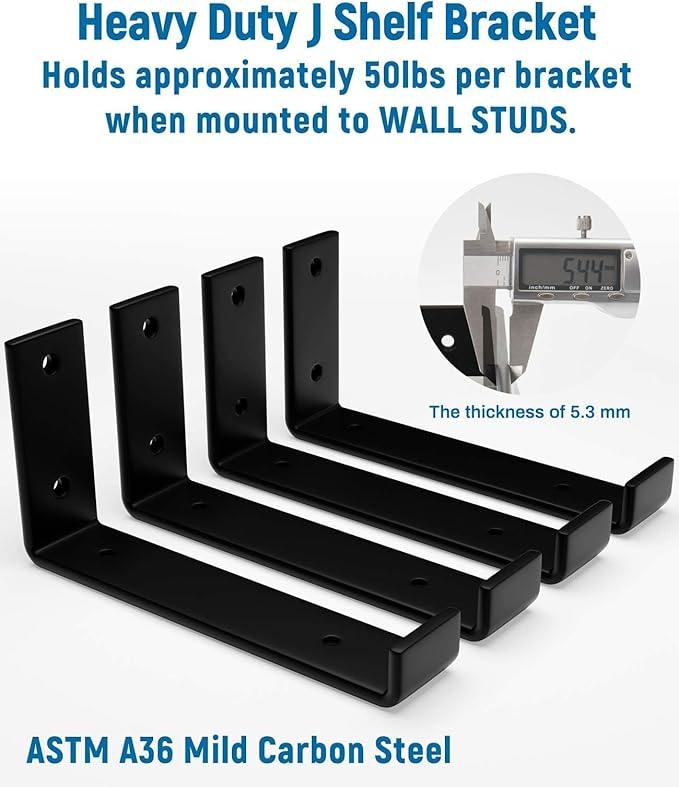 LEOPO 10 inch Shelf Brackets 4-Pack ,1/5 inch Thick Heavy Duty Industrial Bracket for DIY Floating Shelf Support, Black Coated Wall Shelf Support 9.25” x 6” x 1.5”