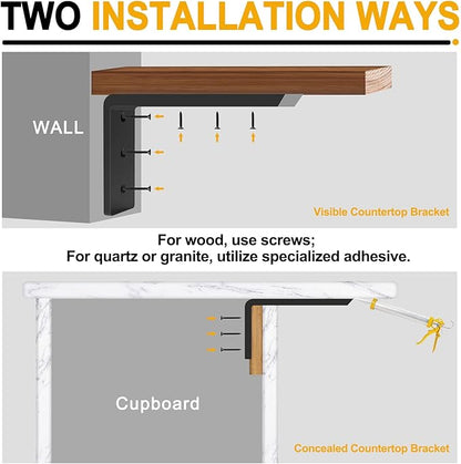 Countertop Support Brackets, Heavy Duty L Shelf Bracket 16'' x 6'' x2.5'' for Granite, Holds up to 300 lbs, L Bracket for Quartz, Granite, Wood, Concrete and Laminate Countertops(2 Pack)