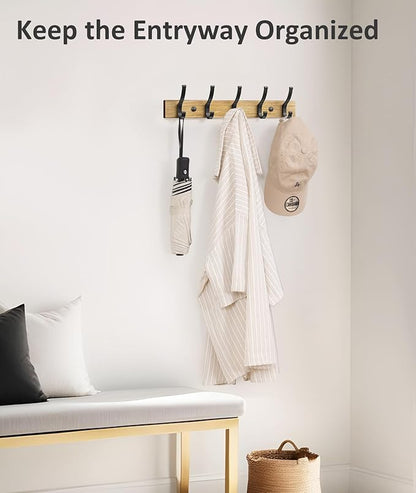 Coat Rack Wall Mount, 16.5 Inches Wood Coat Hooks Wall Mount, Wall Coat Rack with 5 Hooks, Hat Rack Wall Hooks for Hanging Coat, Bag, Towel (1Pack, Natural)