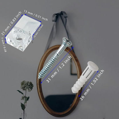 20 Set Mirror Holder Clips Kit, Glass Retainer Clips, Clear Plastic, Wall & Door Mount