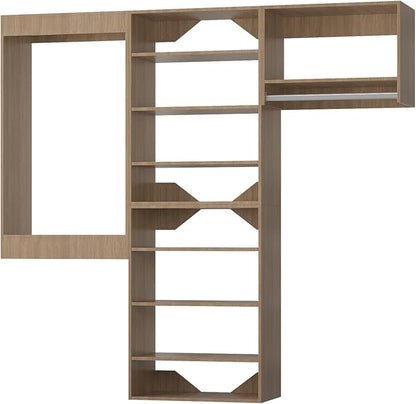 ROOMTEC Modular Closet System, 78" Wall-Mounted Closet Organizer with Hanging Rods, Modern Wooden Tower for Walk-In Closets, Wardrobe Storage Kit, Wood