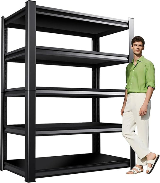 Garage Shelving,Heavy Duty Garage Storage Shelves,Metal Shelving Unit,5 Tier Adjustable Steel Utility Shelf,Use for Basement,Warehouse, Pantry Closet,Black (72" H*39.4" W*13.7" D)