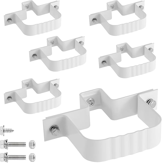 6-Pack Downspout Straps 3x4 & Wall Brackets, White Downspout Fasteners Set with Hardware for Secure Installation