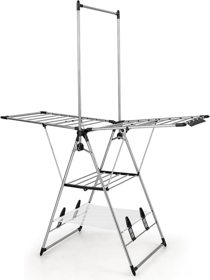 Giantex Clothes Drying Rack, Foldable Laundry Drying Rack with with 6-Level Adjustable Height, High Hanger Design, Side Clips, Space Saving Collapsible Laundry Drying Rack