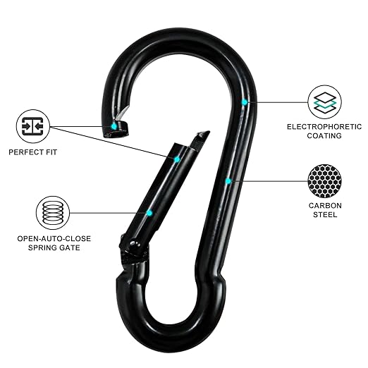 Carabiner Clip Hook, 3.15 inch 15 pcs Black Heavy Duty Spring Snap Hook Key Chain, Carabiners Clips for Outdoor Camping, Swing Set, Hammock, Hiking Travel, Fishing, Quick Link Keychain