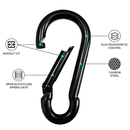 Carabiner Clip Hook, 3.54 inch 15 pcs Black Heavy Duty Spring Snap Hook Key Chain, Carabiners Clips for Outdoor Camping, Swing Set, Hammock, Hiking Travel, Fishing, Quick Link Keychain