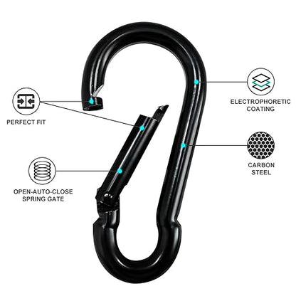 Small Carabiner Clip Hook, 2.75 inch 10 pcs Black Heavy Duty Spring Snap Hook Key Chain, Carabiners Clips for Outdoor Camping, Swing Set, Hammock, Hiking Travel, Fishing, Quick Link Keychain
