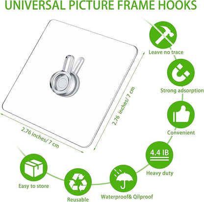 Wenqik 30 Pcs Adhesive Picture Hanger Foamboard Picture Hanging Hooks Without Nails Plastic Sticky Photo Hooks for Home Wall Art Photo Frame Bathroom Closet (Transparent Style)