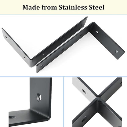 Alise Floating Shelf Brackets Heavy Duty L-Shaped Wall Brackets - Black Angle Corner Braces for Shelves, Stainless Steel Reinforced Shelf Support Bracket for Wooden Boards 7x4 Inch,Pack of 4