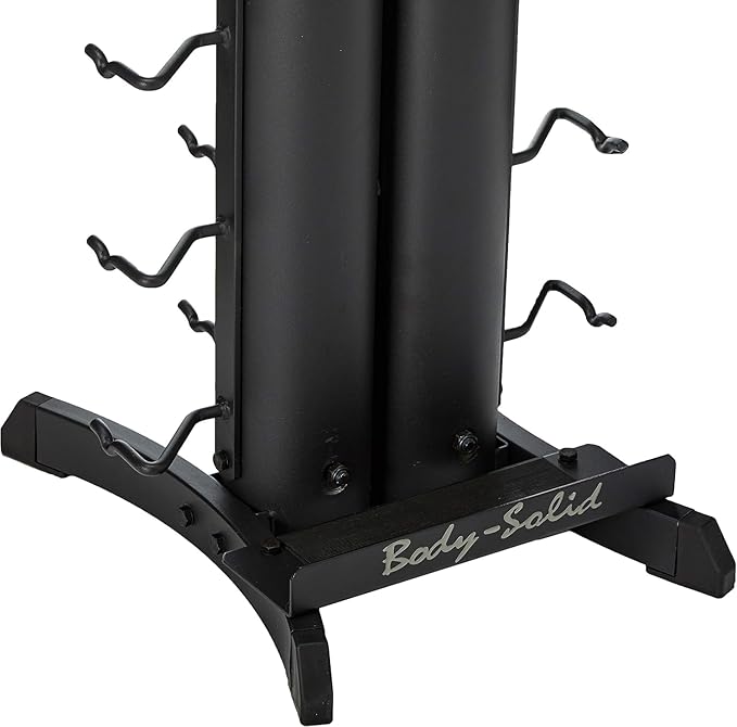 Body-Solid Vertical Gym Organizer Package with Lat and Curl Bar, Revolving Bars, Tricep Pressdown and Handles, Compact Storage Rack for 20 Handles & Straps, Home Accessories Organization