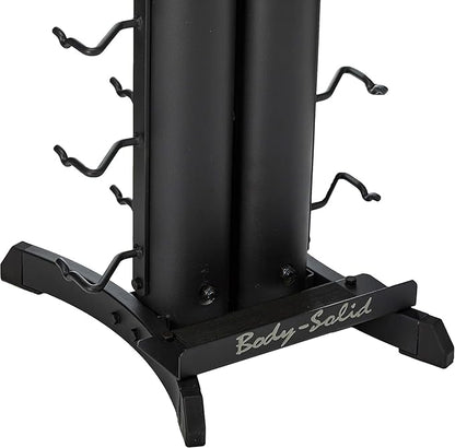 Body-Solid Vertical Gym Organizer Package with Lat and Curl Bar, Revolving Bars, Tricep Pressdown and Handles, Compact Storage Rack for 20 Handles & Straps, Home Accessories Organization