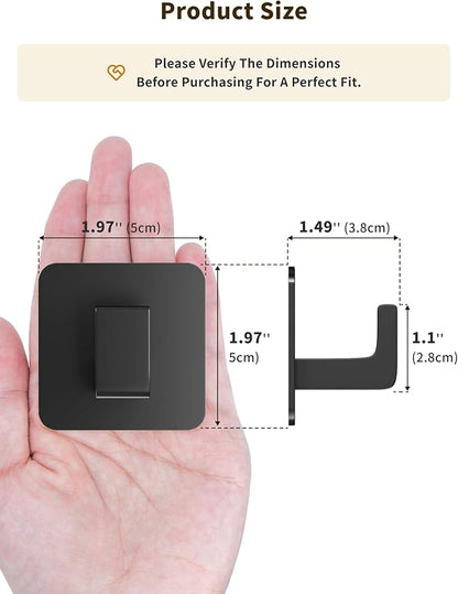 Square Self Adhesive Towel Hooks - 6 Pack Matte Black Metal Hooks, Right-Angle Design for Towels, Robes & Hats, Organize Bathroom, Kitchen, Entryway, Doors, Cabinets on Smooth Surfaces