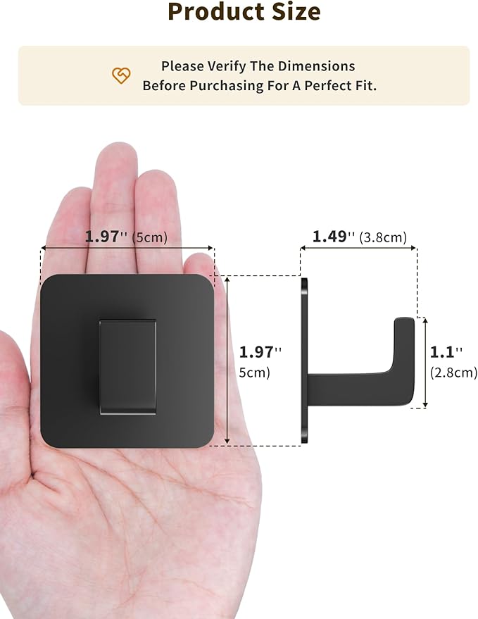 Square Self Adhesive Towel Hooks - 4 Pack Matte Black Metal Hooks, Right-Angle Design for Towels, Robes & Hats, Organize Bathroom, Kitchen, Entryway, Doors, Cabinets on Smooth Surfaces | Square, Right-Angle Design, for Towels, Robes & Hats, Organize Ba...