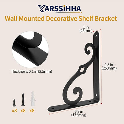 Yarssihha 10 Inch Decorative Shelf Brackets, 4 Pack Wall Mounted Metal Shelving Brackets, Heavy Duty Shelf Supports, Rustic L Shape Brackets for Floating Shelves DIY Home Kitchen, with Screws