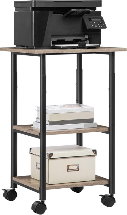 HOOBRO Printer Stand, 3-Tier Industrial Under Desk Printer Cart with Shelf, Mobile Heavy Duty Storage Rack on Wheels for Home, Office, Grey and Black BG03PS01G1