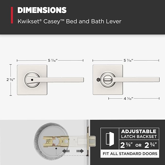 Kwikset Casey Interior Privacy Door Handle with Lock,Door Lever for Bathroom and Bedroom,Satin Nickel Reversible Keyless Turn Lock,with Microban Protection,(Pack of 4)