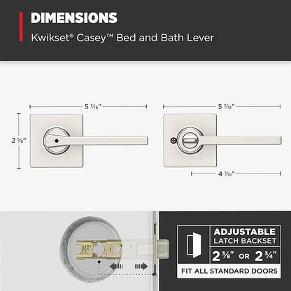 Kwikset Casey Interior Privacy Door Handle with Lock, Door Lever for Bathroom and Satin Nickel Reversible Keyless Turn Lock, with Microban Protection (Pack of 10)