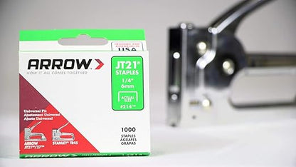 Arrow 214 JT21 Thin Wire Staples for Staple Guns and Staplers, Use for Upholstery, Crafts, General Repairs, 1/4-Inch Leg Length, 7/16-Inch Crown Width, 1000-Pack, Grey