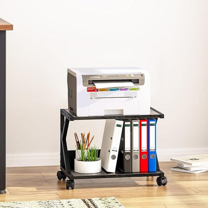 aboxoo Desktop Printer Stand with 2 Tier Wood Storage Shelves,Under Desk Printer Table,Multi-Purpose Home Office Desk Organizer for Fax Machine, Scanner (Black)