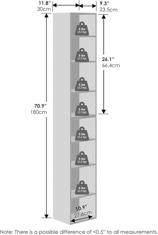 Furinno PASIR 8-Tier Closet Organizers and Storage, Open Shelf, Storage Organizer, 12-Inch Width, for Closet, Bedroom, White