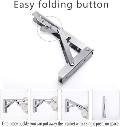 Folding Shelf Brackets, Max Load 300 lb, Heavy Duty Stainless Steel Collapsible Wall Mounted Shelf Brackets for Table, Space Saving DIY Bracket, Pack of 2 (2, Foldable 16")