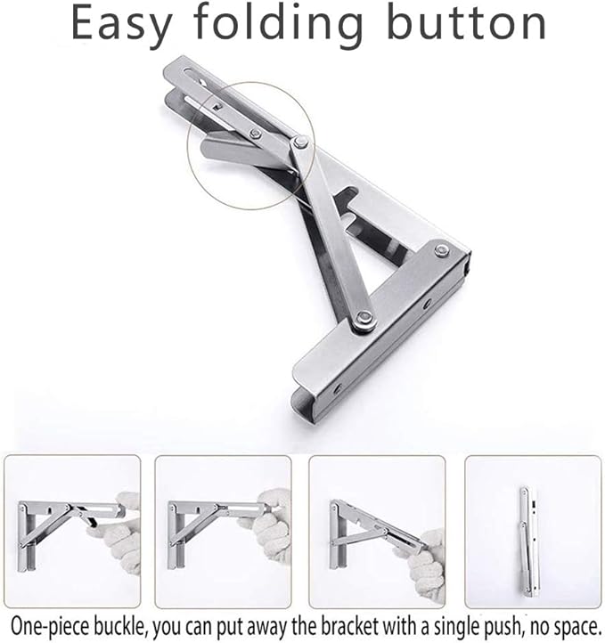 Folding Shelf Brackets, Max Load 300 lb, Heavy Duty Stainless Steel Collapsible Wall Mounted Shelf Brackets for Table, Space Saving DIY Bracket, Pack of 2 (2, 14 Inch)