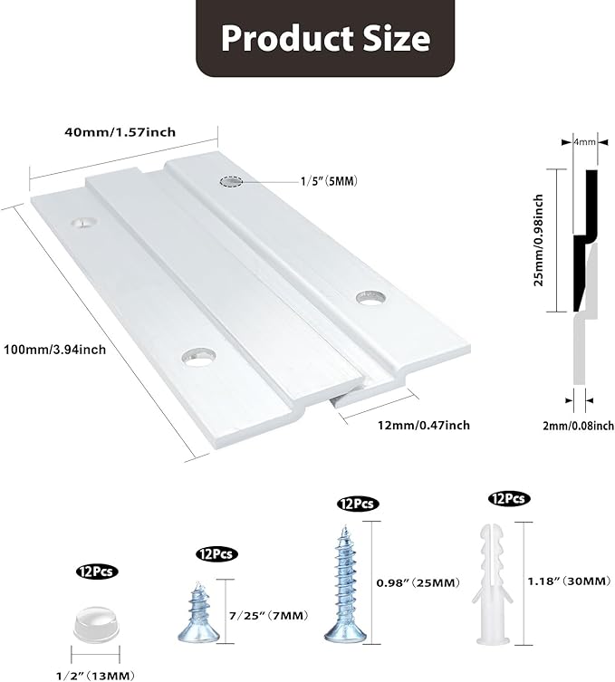 French Cleat Picture Hanger, Aluminum Z Hanger Interlocking Wall Mounting Bracket Hardware Kit Z Clips for Hanging Wall Painting, Mirrors, Panels, Artwork, Cabinet, Whiteboard (4inch-6Pairs)