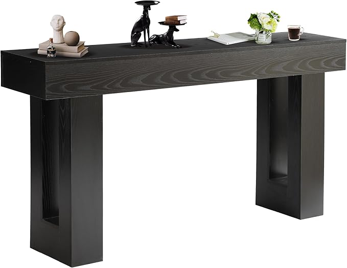 Depeht 63" Long Entryway Console Table, Wooden Farmhouse Sofa Behind Couch Table with Thickened Base, Large Industrial Hallway Accent Furniture for Living Room, Entrance, Foyer, Hallway (Black)