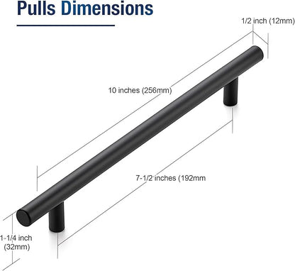 JOY DECOR 20 Pack 10 Inch Cabinet Pulls Kitchen Cabinet Handles with 7-1/2 Inch Hole Center Matte Black Cabinet Hardware Stainless Steel Kitchen Drawer Pulls for Cabinets Cupboard, 192mm Hole Centers