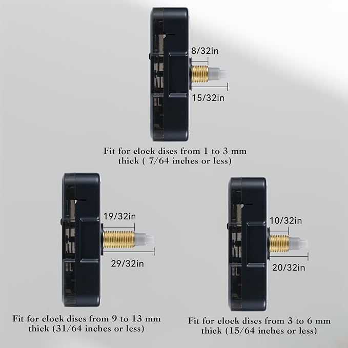 3Pcs Clock Mechanism Replacement Battery Operated Silent Clocks Kit Include Clock Hands DIY Repair Parts Shaft Length 12mm(15/32 Inches), 16mm(20/32 inches) and 22mm(29/32 inches)