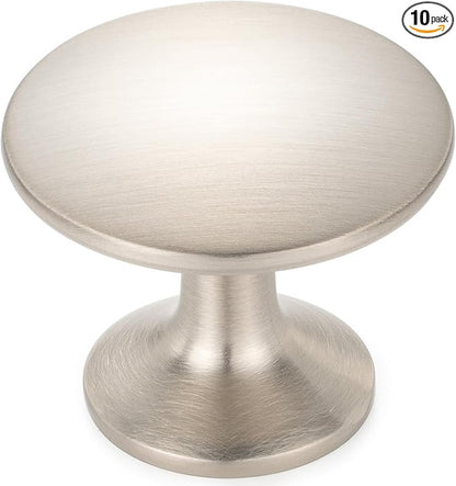 KOOFIZO Round Cabinet Knob - Brushed Nickel Pull Handle (Dia.30mm / 1.2 Inch), 10-Pack for Kitchen Cupboard Door, Bedroom Dresser Drawer, Bathroom Wardrobe Hardware