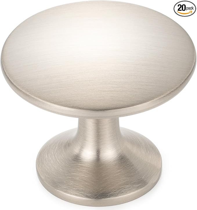 KOOFIZO 20-Pack Round Cabinet Knob - Brushed Nickel Pull Handle (Dia.30mm / 1.2 Inch) for Kitchen Cupboard Door, Bedroom Dresser Drawer, Bathroom Wardrobe Hardware