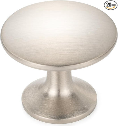 KOOFIZO 20-Pack Round Cabinet Knob - Brushed Nickel Pull Handle (Dia.30mm / 1.2 Inch) for Kitchen Cupboard Door, Bedroom Dresser Drawer, Bathroom Wardrobe Hardware