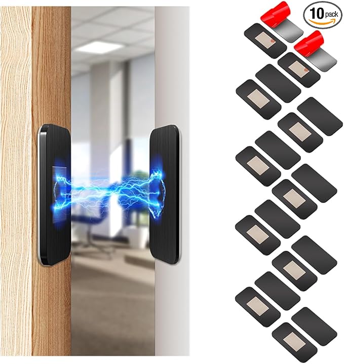 10 Pack Black Magnetic Door Catch, Ultra Thin Cabinet Door Magnets, Adhesive Drawer Magnets to Stay Closed, Stainless Steel Cabinet Latch Easy to Install with Double Sided Tape