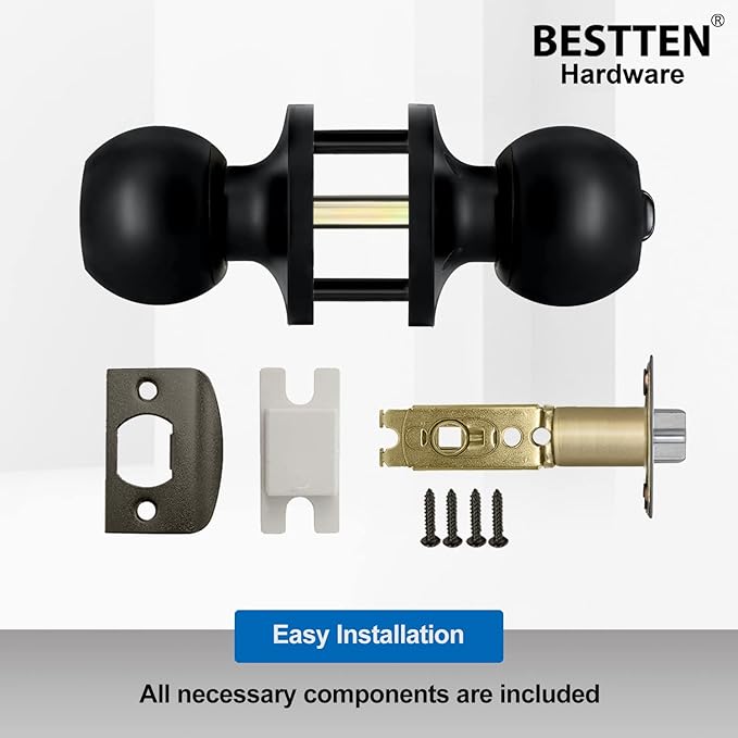 BESTTEN 4 Pack Door Knob with Lock and Key, Keyed Different Entry Door Knob, for Entrance and Front Door, Matte Black