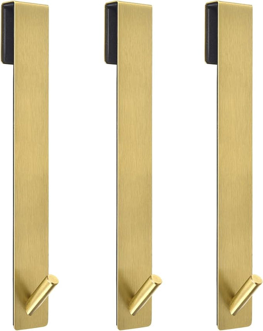 Shower Door Hooks(10 Inch),Extended Over Door Hooks for Bathroom Frameless Glass Shower Door,Stainless Steel Towel Hooks,Heavy Duty Rack Hooks for Robe,Towel-3 Pack-Gold