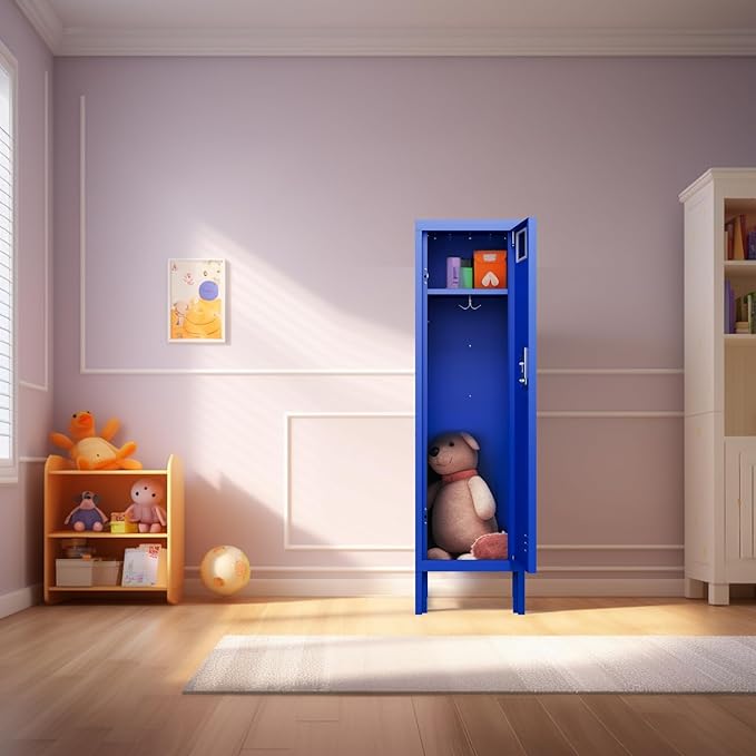 Metal Storage Locker with Lock & Card Slot Locker - Secure Lockable Door - Steel Locker for School, Office, Gym, Home - 54" H x 15" W x 15" D（1 Door, Blue）
