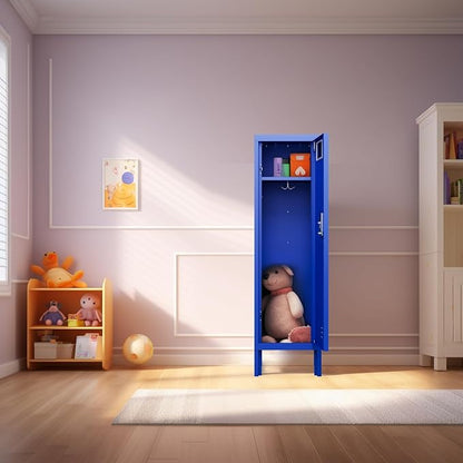 Metal Storage Locker with Lock & Card Slot Locker - Secure Lockable Door - Steel Locker for School, Office, Gym, Home - 54" H x 15" W x 15" D（1 Door, Blue）