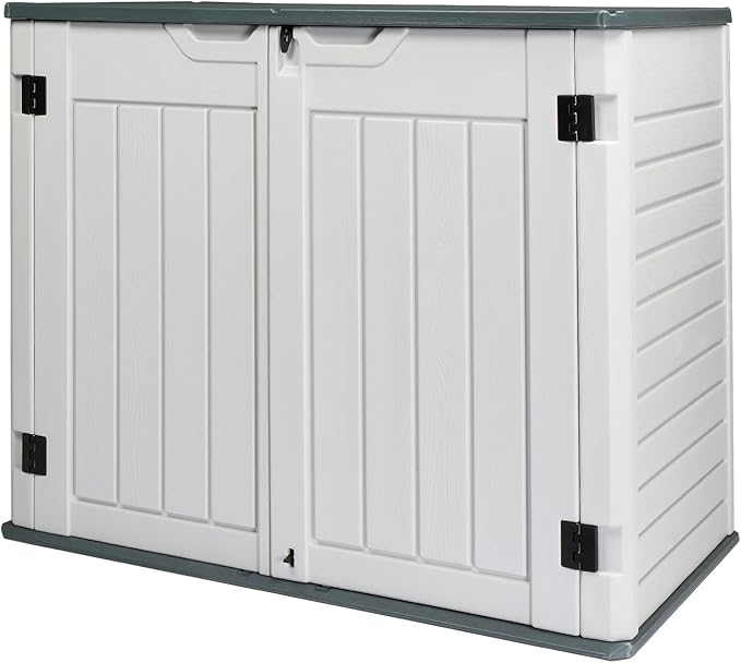 VINGLI Upgraded 260 Gallon Outdoor Storage Box, Lockable HDPE Storage Containers with Lid, Wooden Grain Surface Deck Box Patio Furniture for Garden, Pool, Balcony, Yard