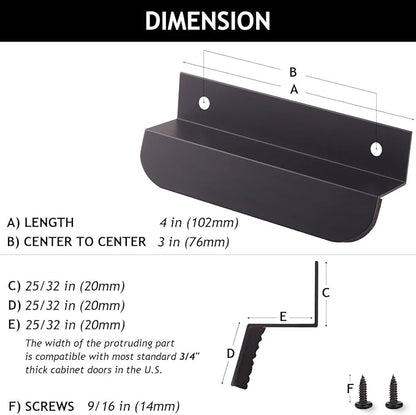 2-Pack Under Cabinet Foot Pull with Adhesive and Screws, Hands Free Toe Foot Pull Opener for Kitchen Trash Cabinet Drawer, 4 Inch (Matte Black)