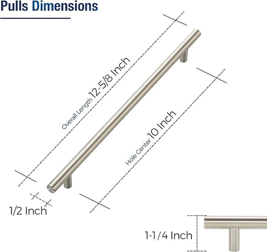 JOY DECOR 30 Pack Cabinet Handles, Brushed Nickel Cabinet Pulls, 10 in Hole Center Kitchen Cabinet Handles, Stainless Steel T Bar Handles for Dresser Drawers