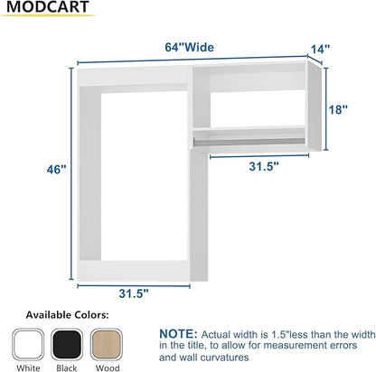 Modular Closet, 64" Wide Organizer with Hanging, Wood Tower Storage for Walk-in Closets, Wall-Mounted Wardrobe Organizer, White