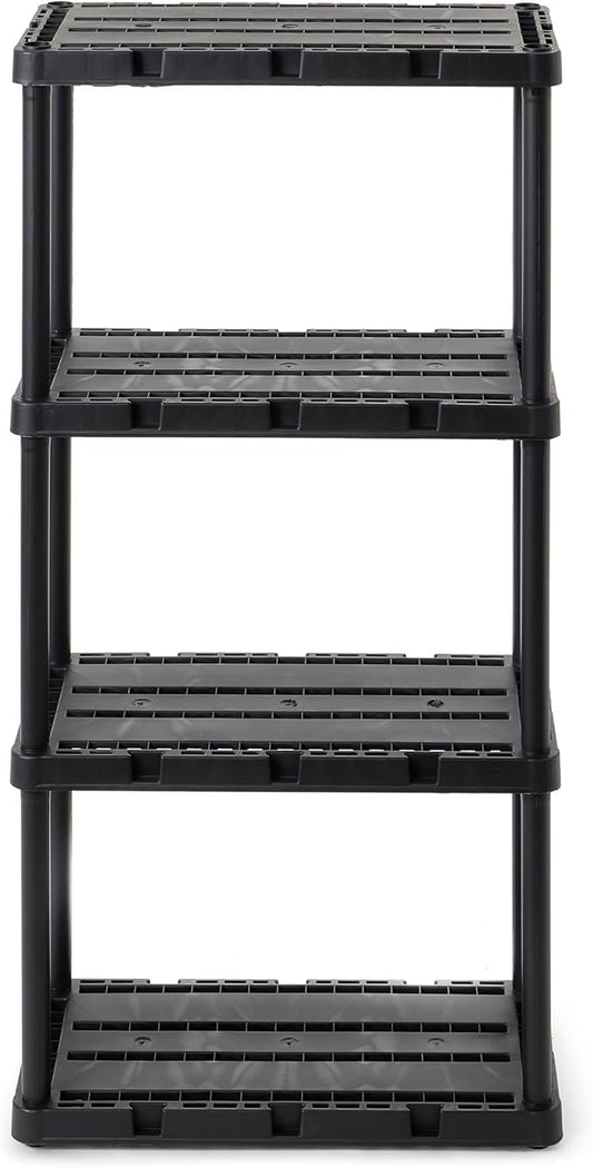 Gracious Living Light Duty Storage Shelves, Knect-A-Shelf 4-Shelf Ventilated Shelving Rack Organizer for Home, Garage, Basement & Laundry, Black