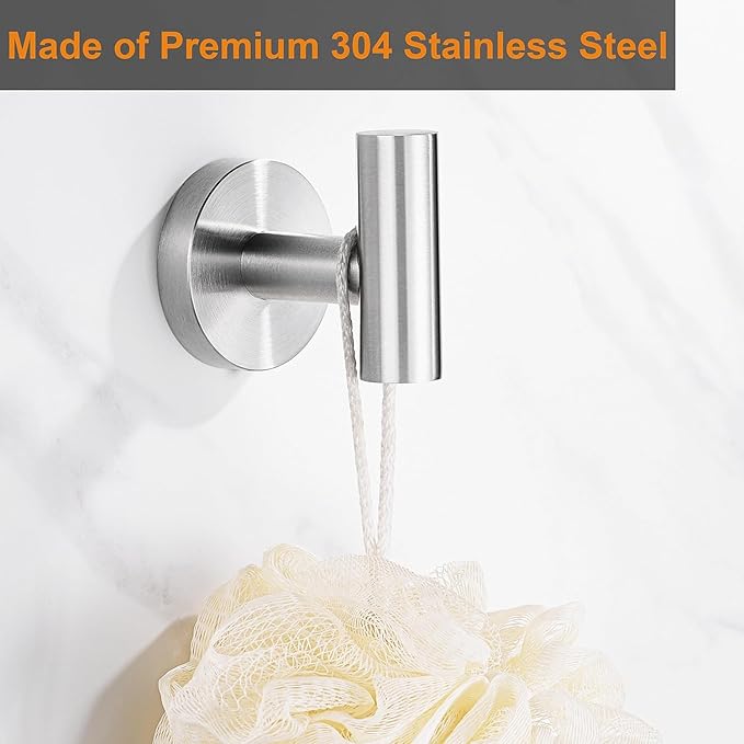 Nolimas Bathroom Towel Hooks SUS 304 Stainless Steel Coat Hook Round Clothes Towel Coat Robe Hook Cabinet Closet Door Sponges Holder for Bath Kitchen Garage Hotel,Wall Mounted, Brushed Nickel,6Pack