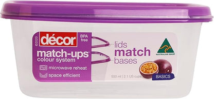 Décor Match-ups Basics Oblong | Food Storage Pantry Container | Ideal for Meal Prep | BPA Free | Dishwasher, Freezer & Microwave Safe, Clear/Purple, 500ml