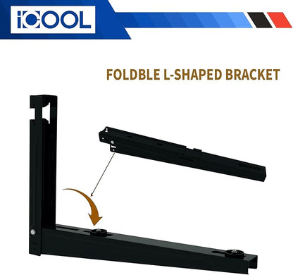 ICOOL Mini Split Wall Mounting Bracket for 9000-36000 BTU Universal Ductless Air Conditioners, Heat Pumps, Compressors & HVAC Systems, Outdoor Heavy Duty Foldable Wall Mount Condenser Bracket, Black