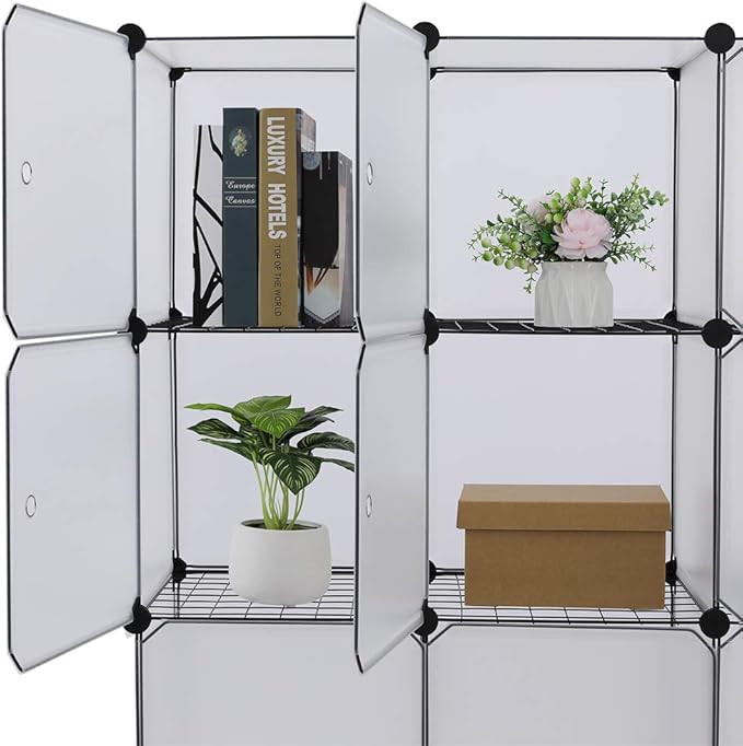 Aeitc Cube Storage Organizer Storage Cubes Add Wire Panel DIY Stackable Cubes Plastic Organizing Modular Cabinet Bookcase Cubby Closet Shelf for Bedroom, Living Room,16 White Cube with Door